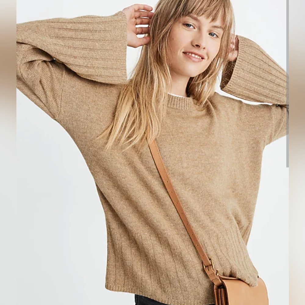 NWOT Madewell camel drop shoulder oversized boxy wide sleeve ribbed knit cuffs